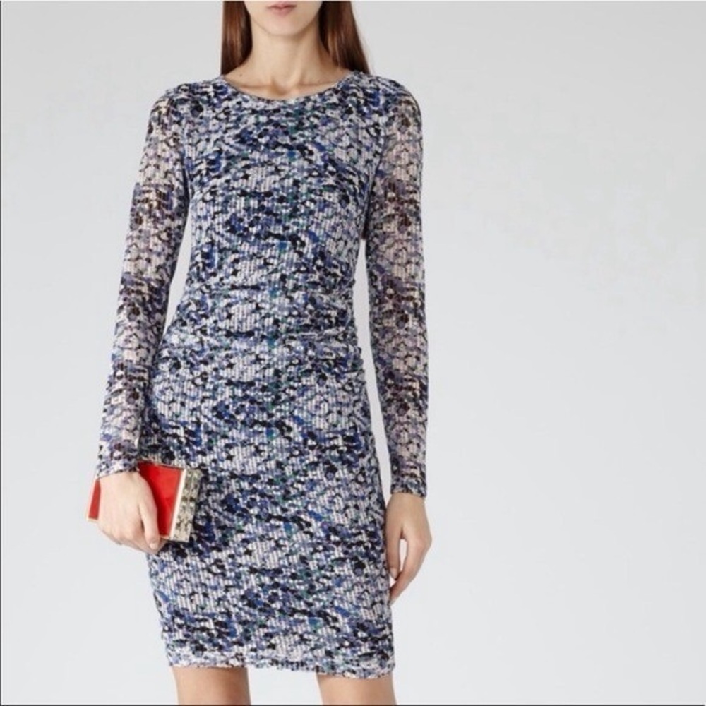 REISS Mesh Fox Printed Lace Bodycon Dress Size 0
